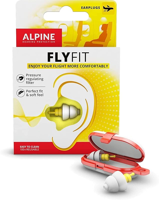 Alpine FlyFit Comfortable Reusable Earplugs for Airplane Pressure Reli
