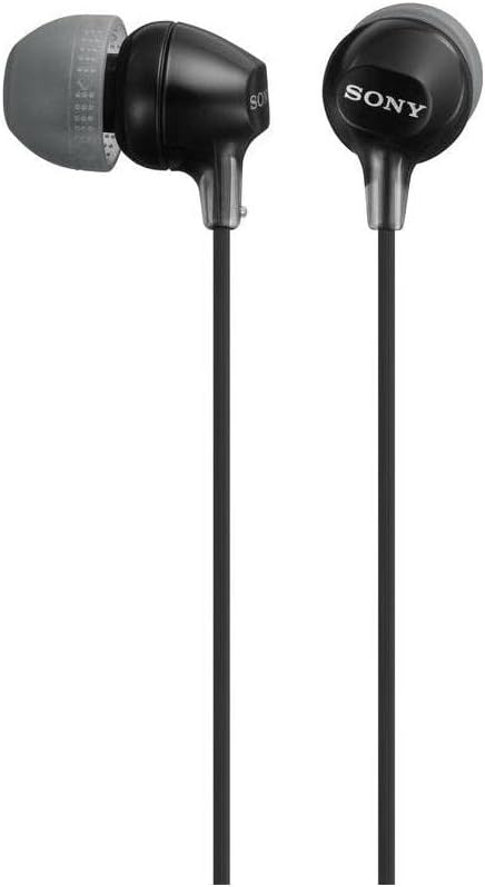 Sony MDREX15LP Black In-Ear Earbud Headphones with Clear Sound and Com