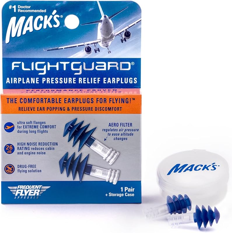 Mack’s Flightguard Airplane Earplugs with 26dB NRR for Pressure Relief