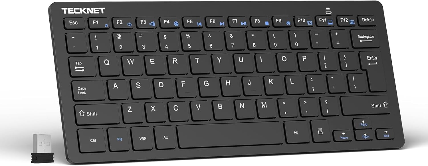 TECKNET 2.4G Mini Wireless Keyboard with Media Hotkeys, Compact Design