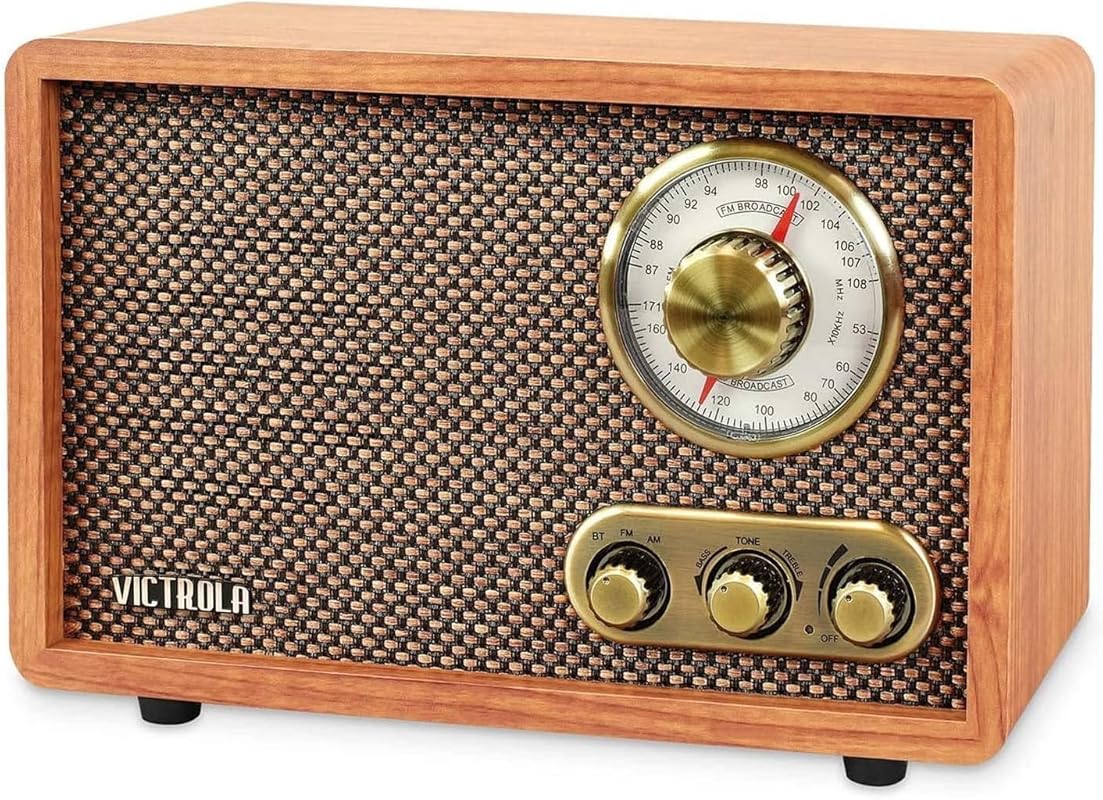 Victrola Willow Retro Wood Bluetooth Radio with AM/FM Tuning, Bass & T