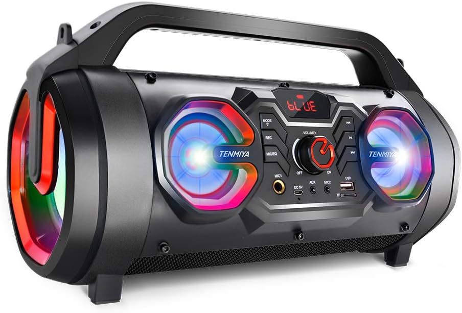 Portable Bluetooth Speaker with Subwoofer, FM Radio, RGB Lights, EQ, S