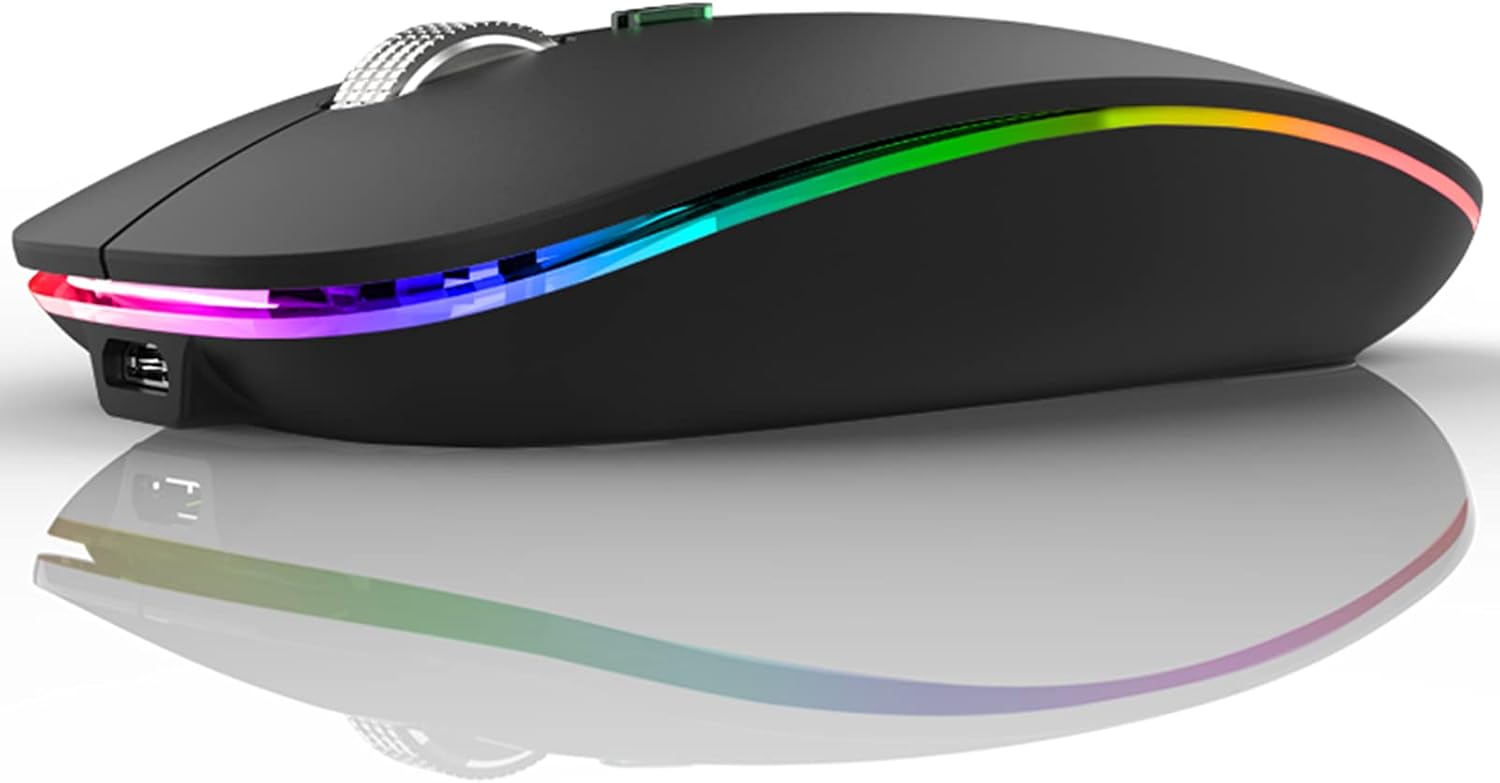 TENMOS Wireless Bluetooth Mouse LED Slim with Bluetooth 5.1/5.0 + USB,