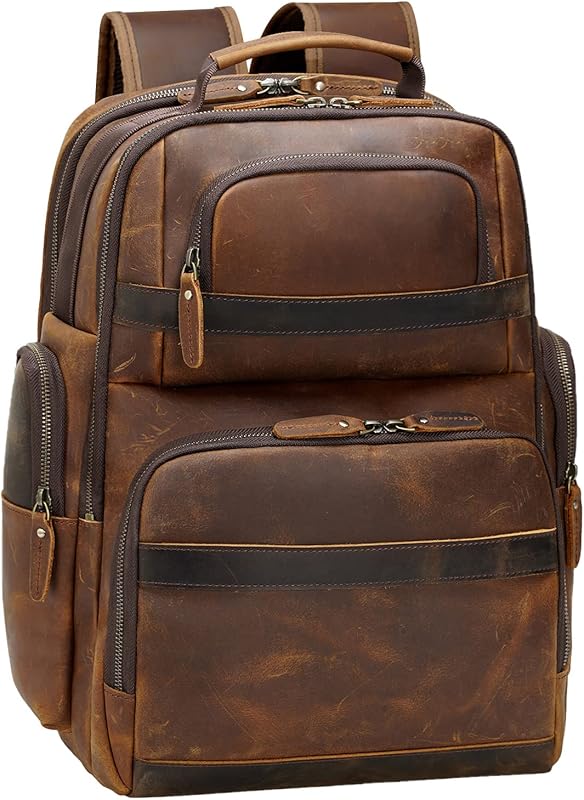 TIDING Men's Vintage Leather Backpack 15.6