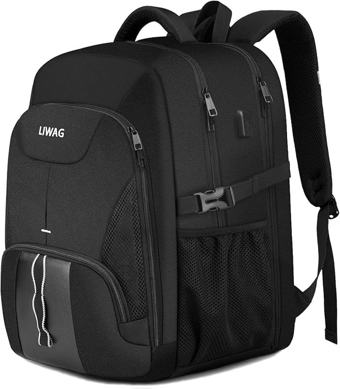 Extra Large 50L Water Resistant Travel Laptop Backpack with USB Chargi