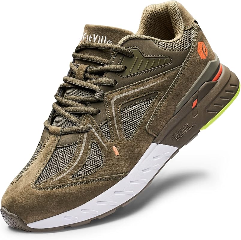 FitVille Extra Wide Walking Shoes for Men, Flat Feet Support with Heel