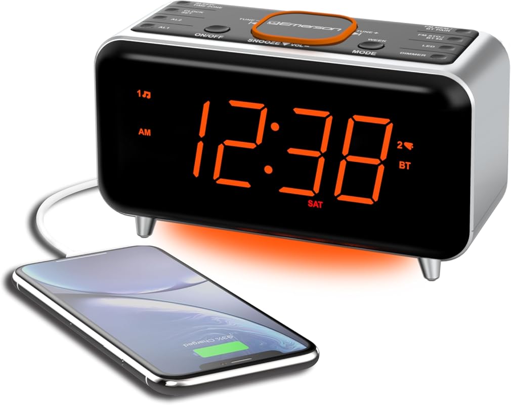 Emerson CKS1521 Bluetooth Dual Alarm Clock Radio with USB Charger, FM 