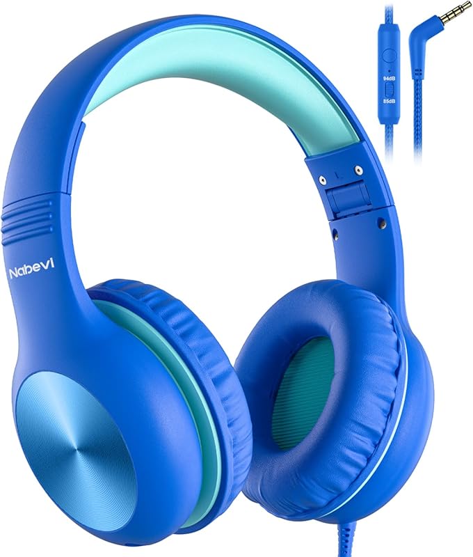 Kids Over-Ear Wired Headphones with Microphone, 85/94dB Volume Limit, 