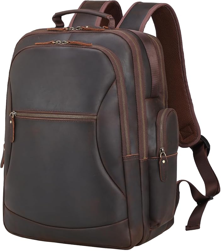 TIDING Full Grain Leather 17.3 Inch Laptop Backpack for Men, Large Cap