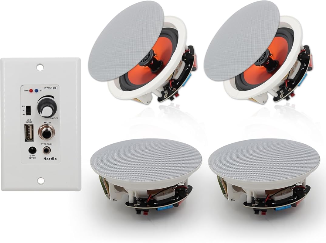 Herdio 6.5'' 600W Bluetooth In-Wall and Ceiling Speakers with Amplifie