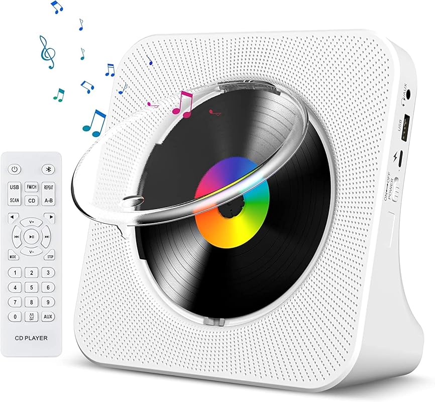 Gueray Portable Bluetooth Desktop CD Player with Timer, HiFi Speakers,