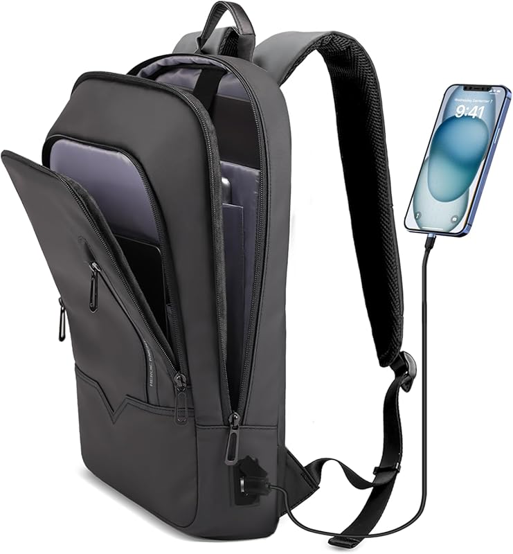 hk Slim Business Backpack for Men with USB Charging Port, Lightweight 