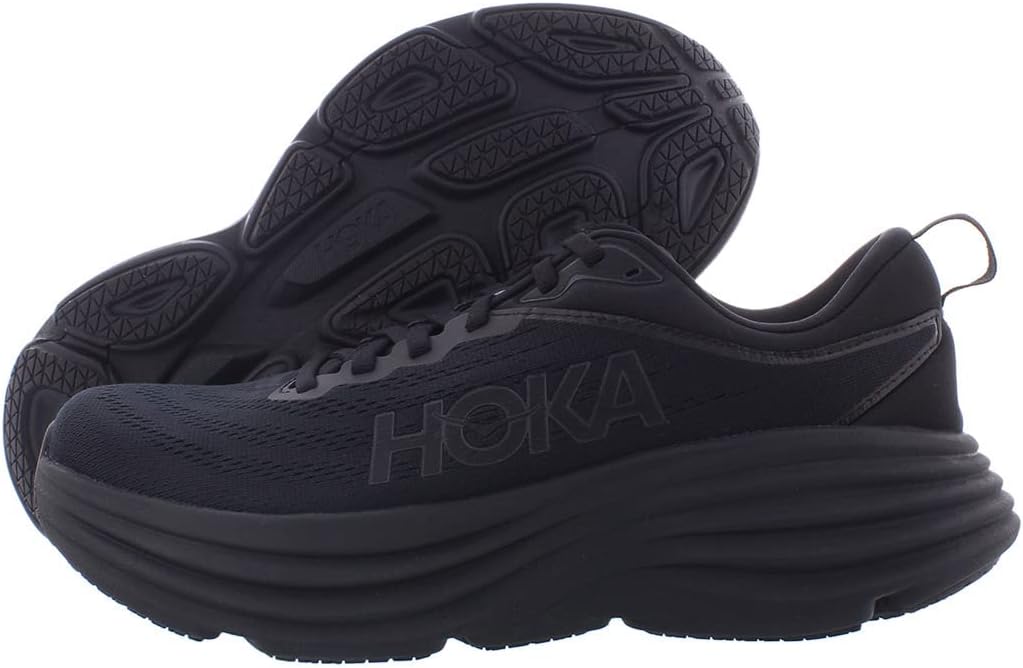 HOKA ONE ONE Bondi 8 Men's Running Shoes Size 9 in Sleek Black/Black