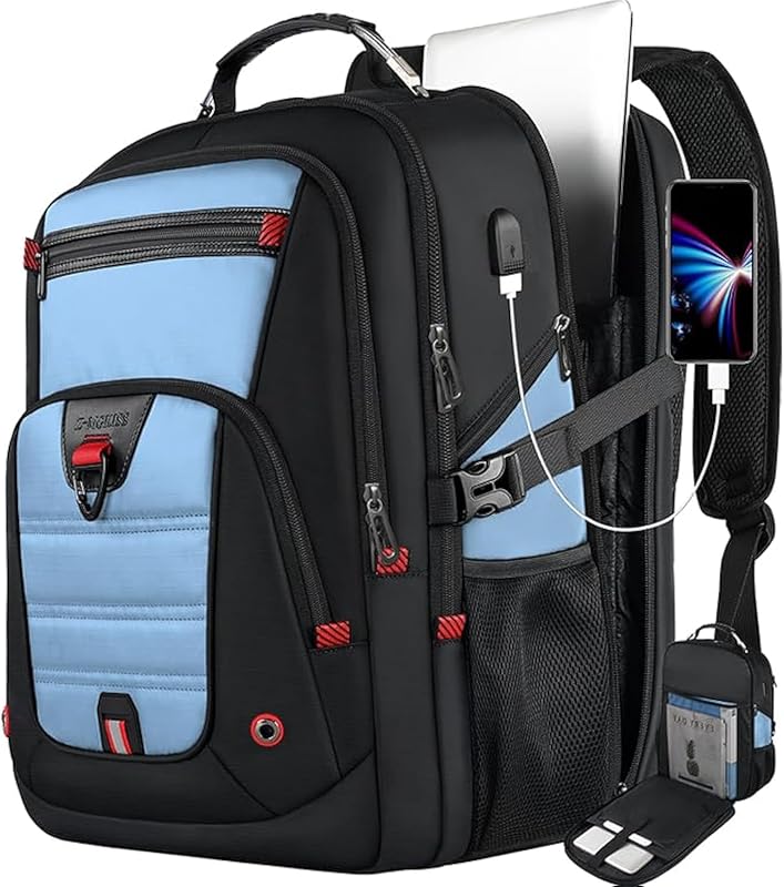 Z-MGKISS 52L Large Anti-Theft Travel Laptop Backpack with USB Port, He