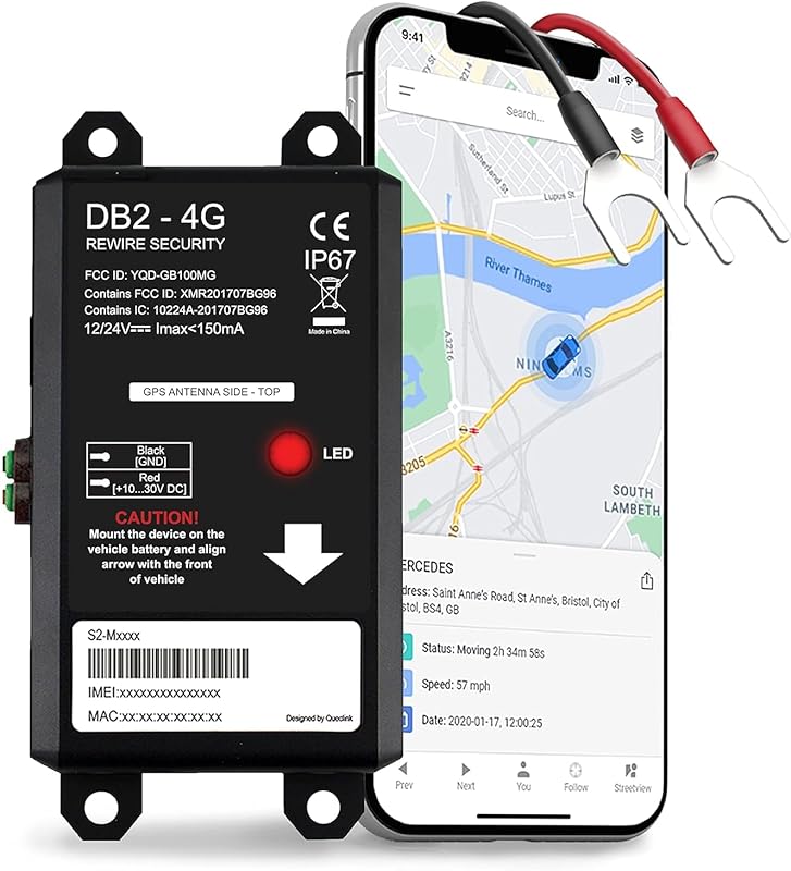 REWIRE SECURITY DB2-4G Real-Time Vehicle GPS Tracker, Easy Battery Ins