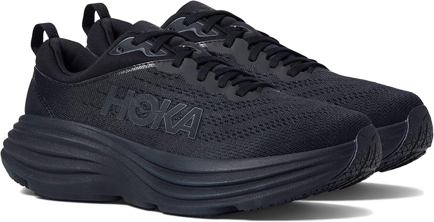 Hoka Women's Bondi 8 Black Monochrome Running Shoes Size 7.5 Comfortab