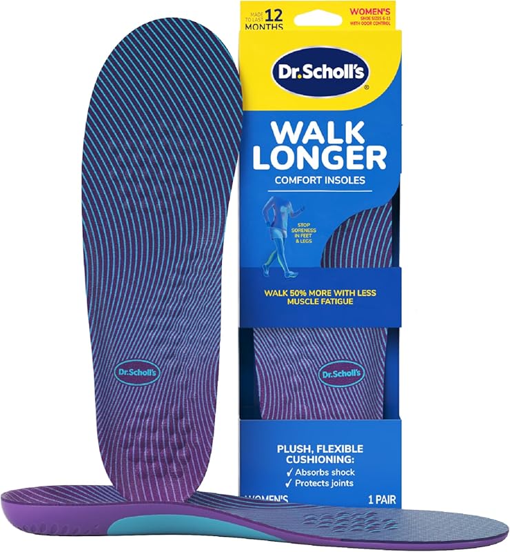 Dr. Scholl's Walk Longer Insoles Plush Foam Cushioning with Arch Suppo