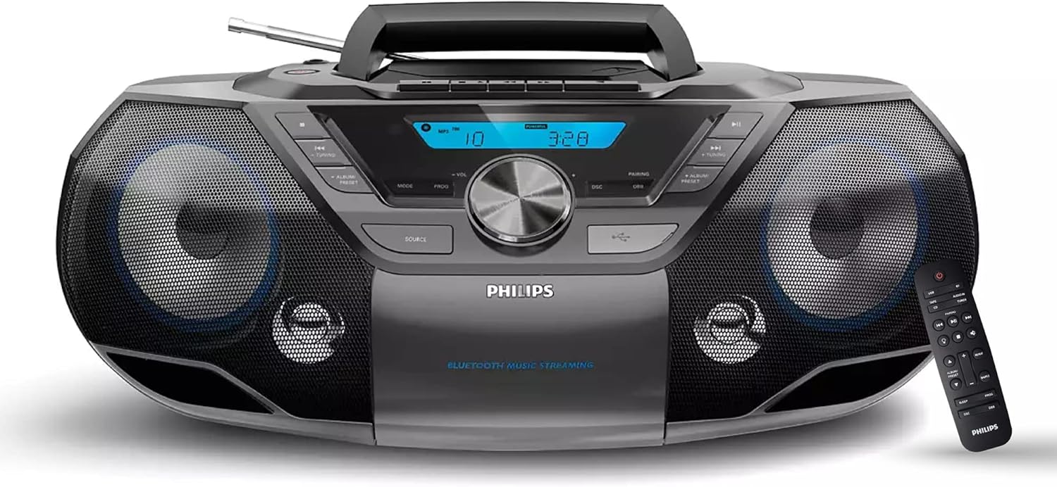Philips Portable Bluetooth Boombox CD & Cassette Player with Mega Bass