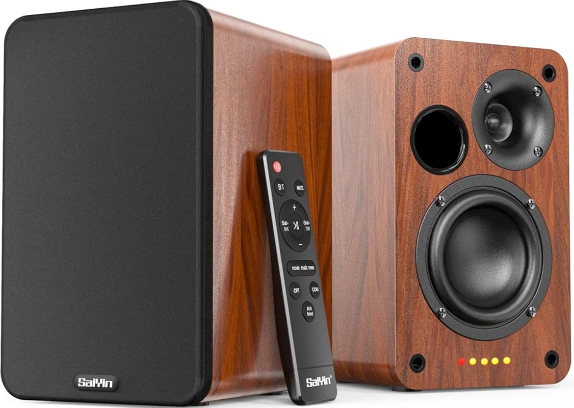 Saiyin Bluetooth Bookshelf Speakers 30W x 2 with 3.5 Inch Woofer, Opti