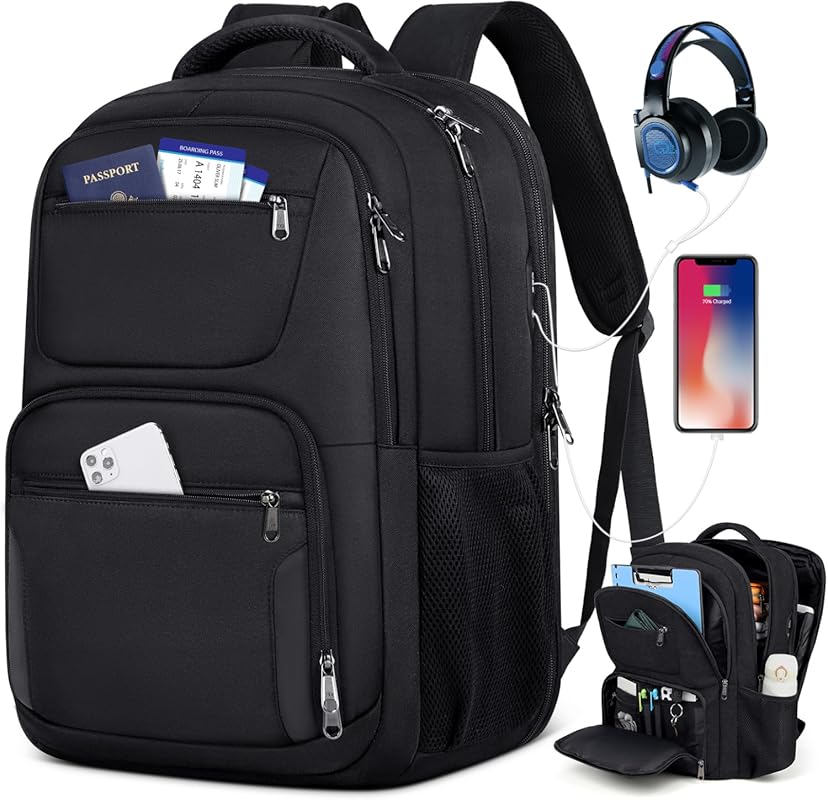 45L Extra Large 17 Inch Travel Laptop Backpack with USB Charging Hole,