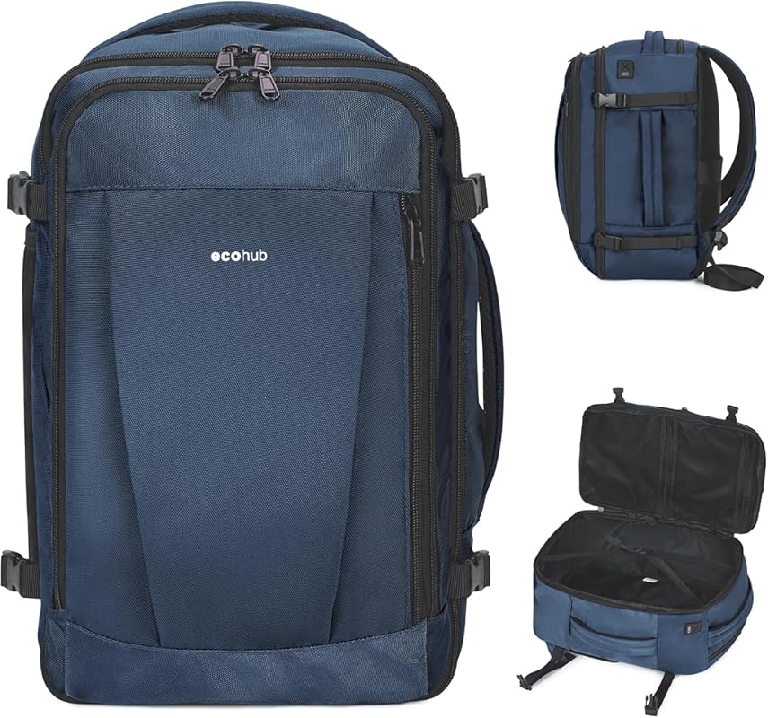ECOHUB 18x14x8 Travel Backpack with 13 Pockets, USB Charging Port, Wat