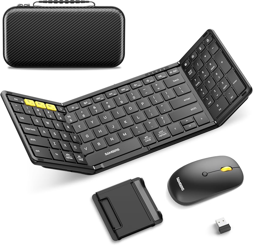 Samsers Foldable Bluetooth Keyboard and Mouse Combo, Full-Size Portabl