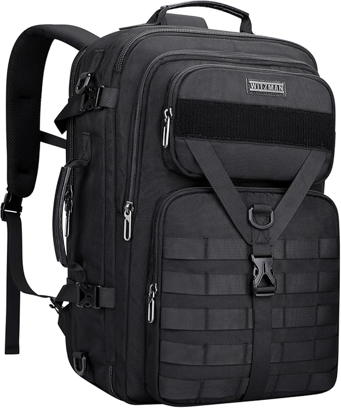 WITZMAN 45L Large Convertible Carry On Travel Backpack with 3-in-1 Des