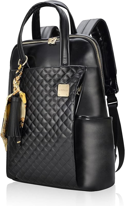 Kamlui Black Laptop Backpack Purse for Women Fits 14 to 16 Inch Laptop