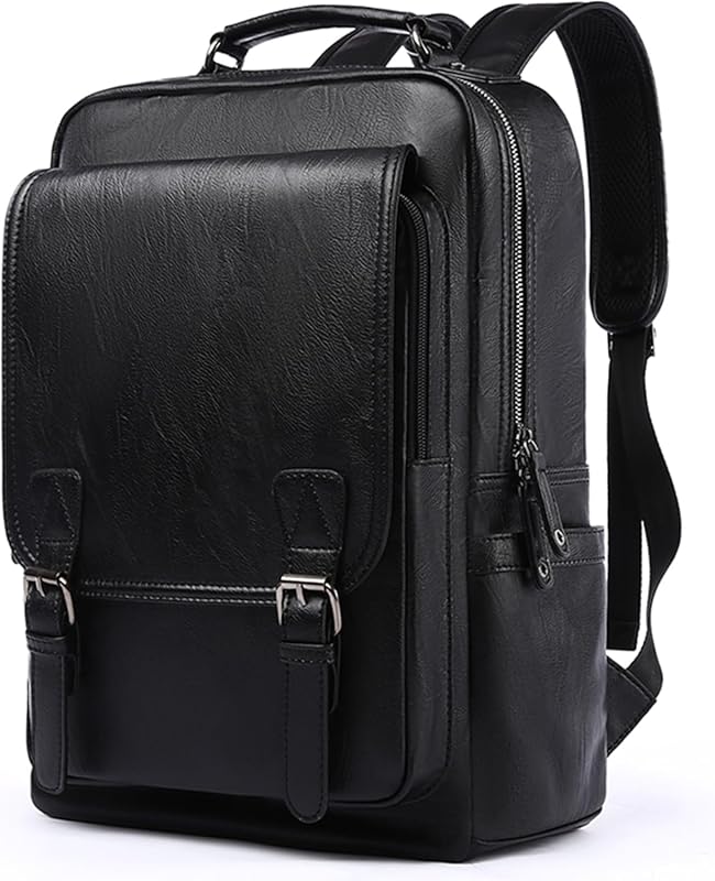 Waterproof Leather Backpack for Men Fits 15.6 Inch Laptop with Vintage