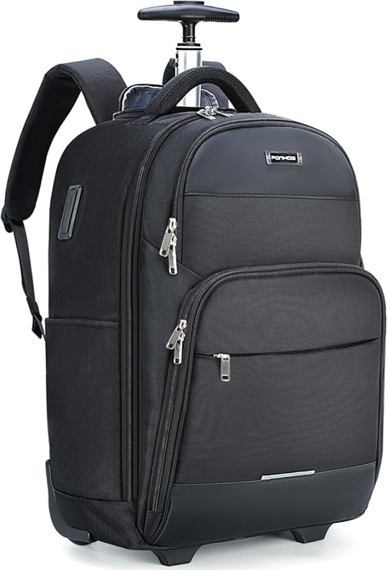 30L Black Travel Rolling Laptop Backpack with Wheels, 15.6 Inch Carry-