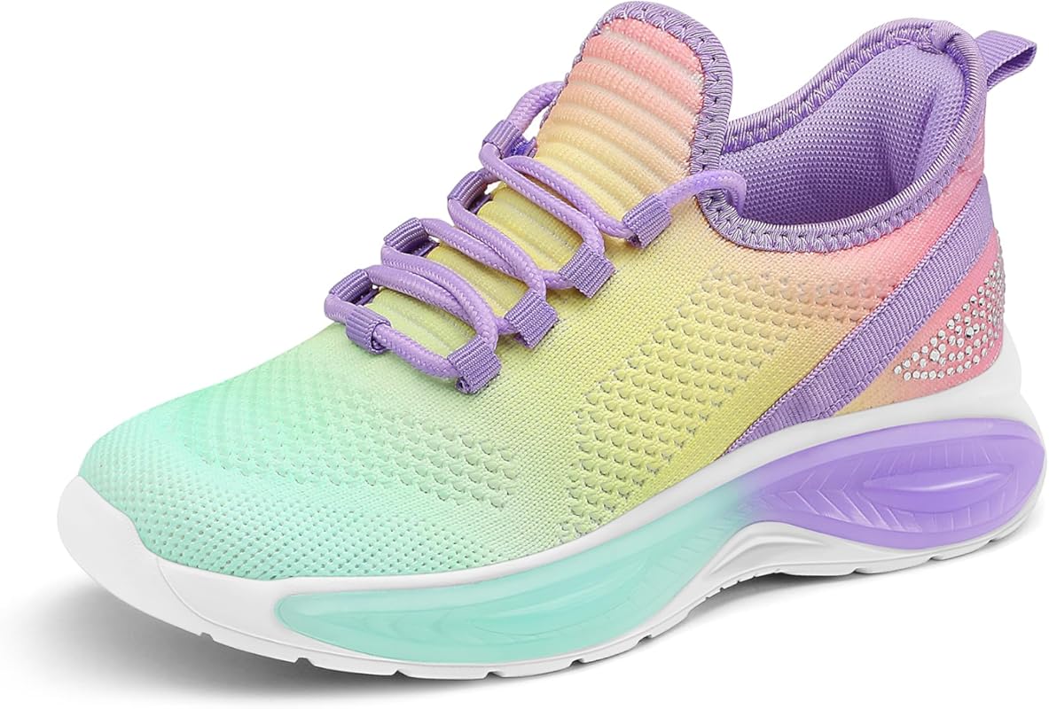 RUNSIDE Girls Lightweight Breathable Lace-Up Tennis Running Sneakers f