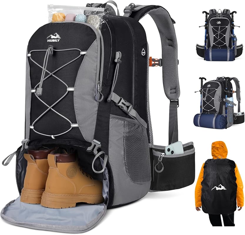 NUBILY 50L Waterproof Hiking Backpack for Men and Women, Lightweight C