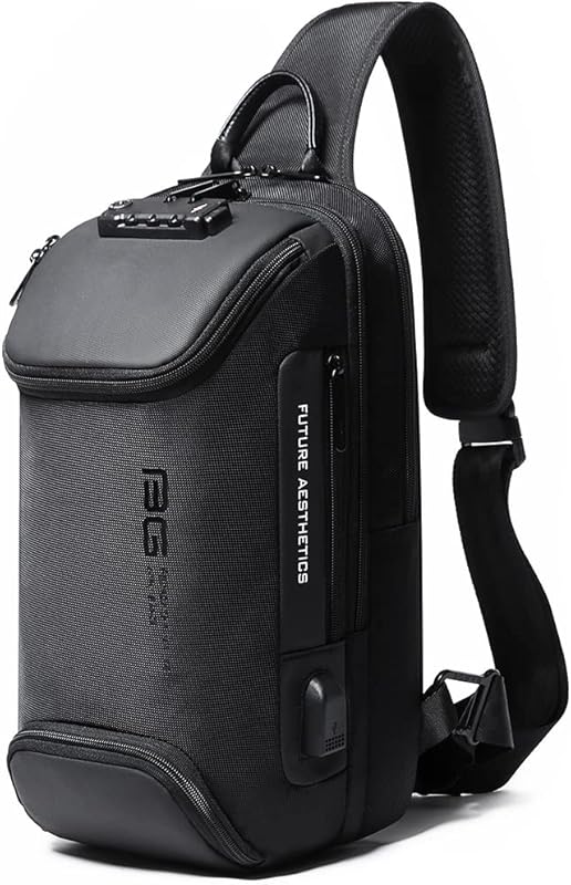 BANGE Anti-Theft Sling Backpack with Lock, USB Charging Port, Unisex S