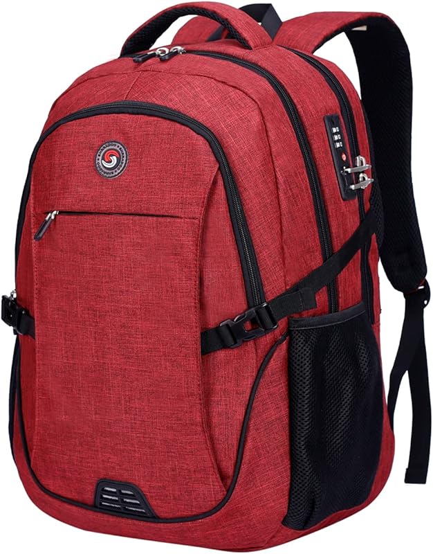 SHRRADOO Red Anti-Theft Laptop Backpack with Combination Lock, Fits 17