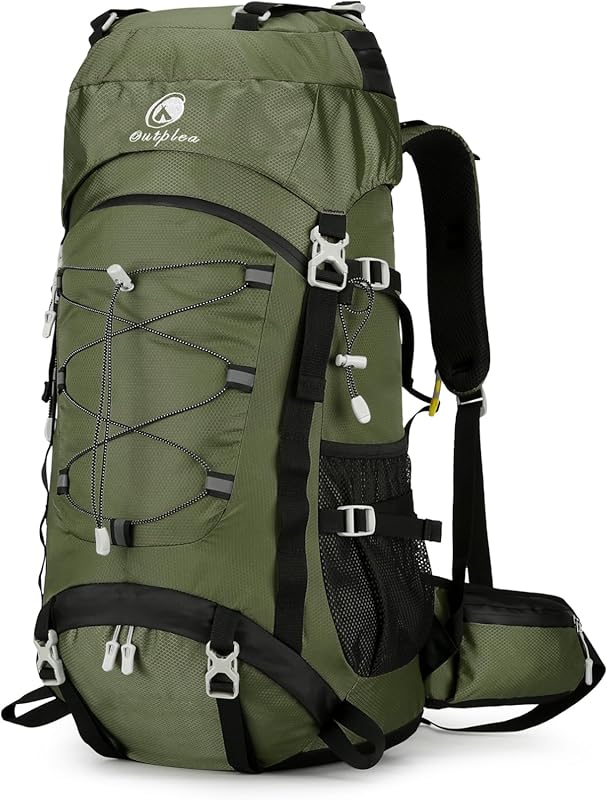 60L Waterproof Green Hiking Backpack with Rain Cover, Large Camping Ba
