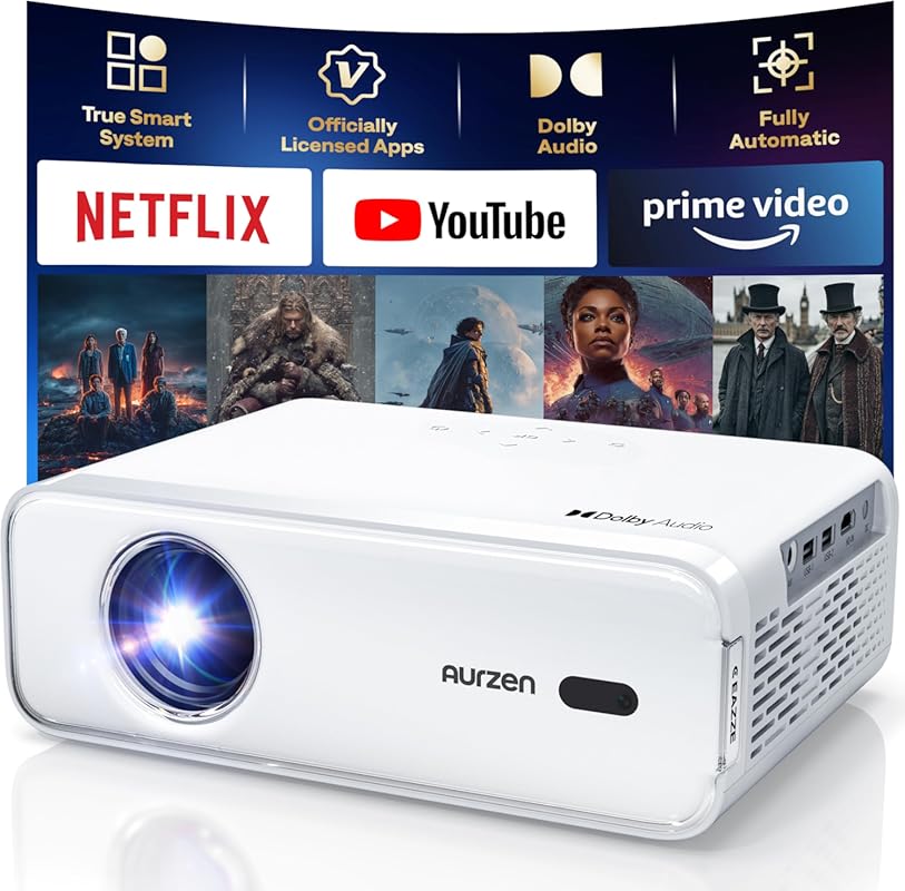 Aurzen EAZZE D1 Portable Smart Projector with WiFi, Bluetooth, Auto Fo