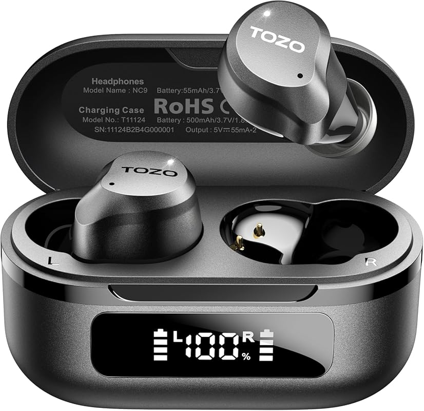 TOZO NC9 Hybrid Active Noise Cancelling Earbuds with 6 Mics ENC, IPX8 