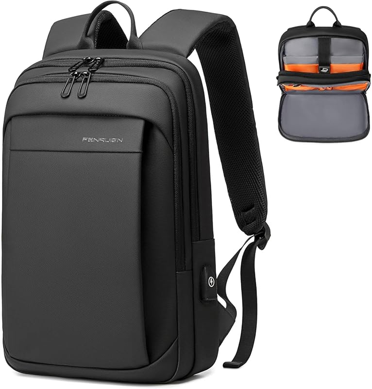 FENRUIEN Slim and Lightweight Laptop Backpack with USB Charging Port, 