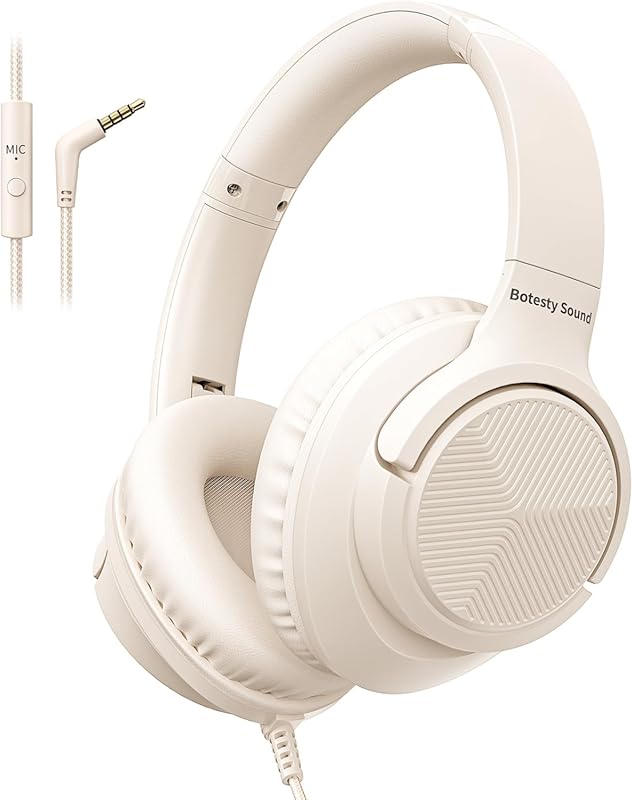 Wired Over-Ear Headphones with Microphone, Foldable Design, 3.5mm Plug