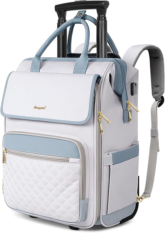 Grey Water-Resistant 2-in-1 Travel Rolling Laptop Backpack with Wheels