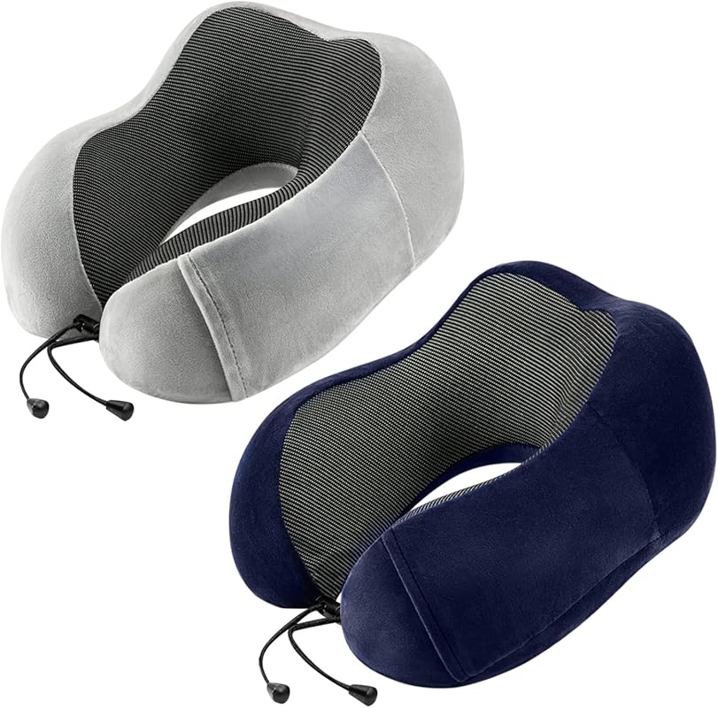 Travel Pillow for Airplane 2-Pack Memory Foam Neck Pillows, Soft Suppo