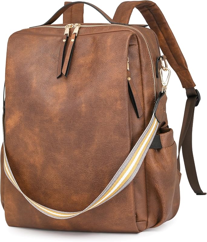 Dora & Liz Leather Laptop Backpack for Women with 15.6 Inch Laptop Com