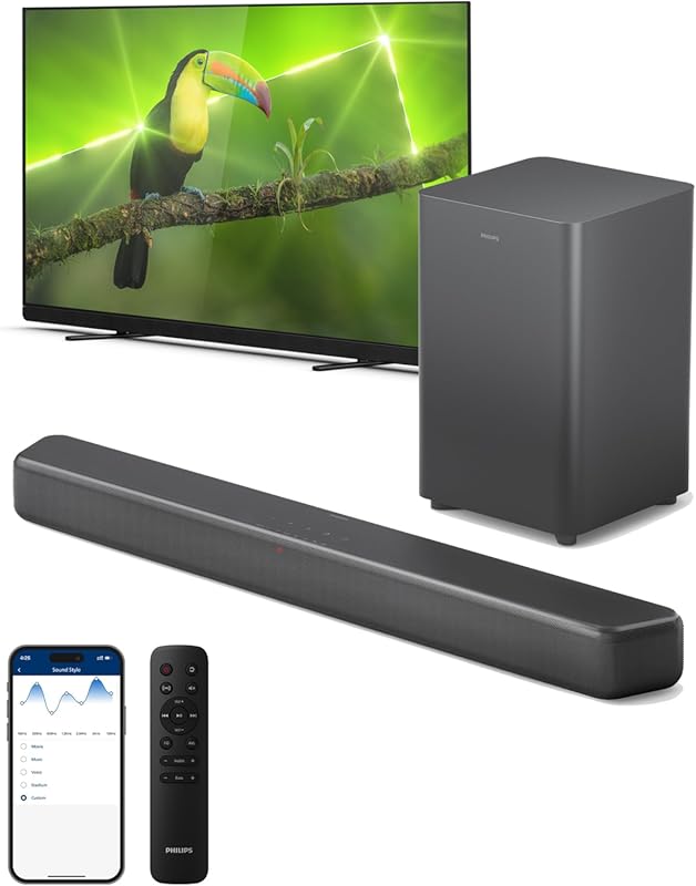 Philips B5309 2.1 Channel Bluetooth Soundbar with Wireless Subwoofer, 