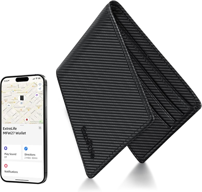 Men’s Carbon Black RFID Blocking Wallet with Built-in Bluetooth Tracke