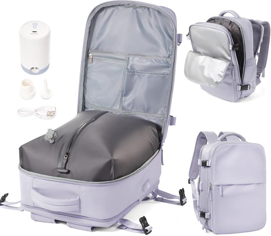 Purple Vacuum Travel Backpack with Electric Pump, Flight Approved, Wat