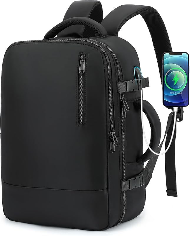 TANTOMI Small 15.6 Inch Travel Backpack with USB Charging Port and Sho
