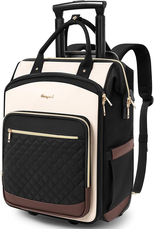 Stylish Rolling Backpack for Women with Dual-Opening Laptop Compartmen