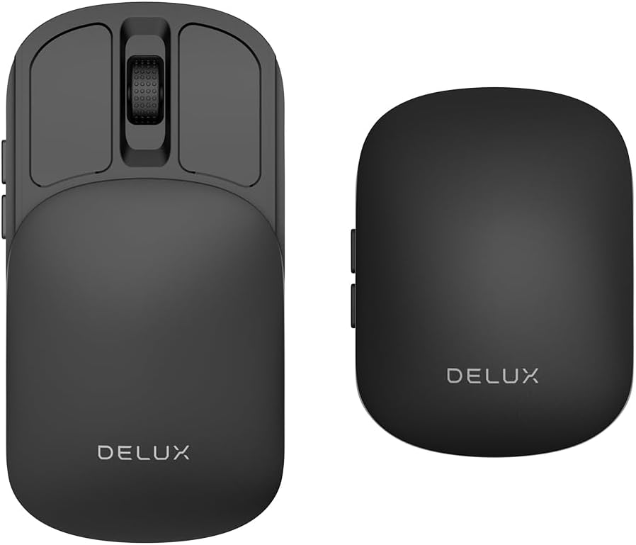 DELUX Wireless Bluetooth Pocket Mouse, Foldable 2-in-1, Quiet Clicks, 