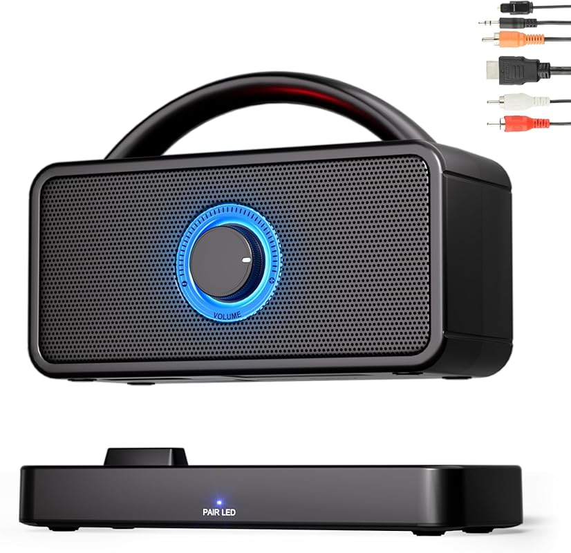 5.8GHz Wireless TV Speakers with 30-Hour Playtime, Portable for Hard o