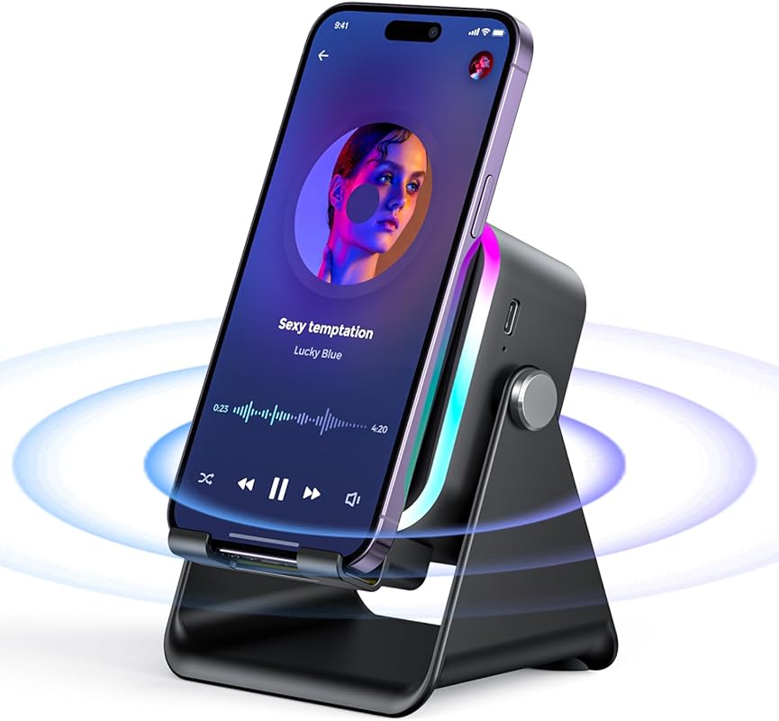 5-in-1 Wireless Induction Bluetooth Audio Speaker with Phone Stand, Re